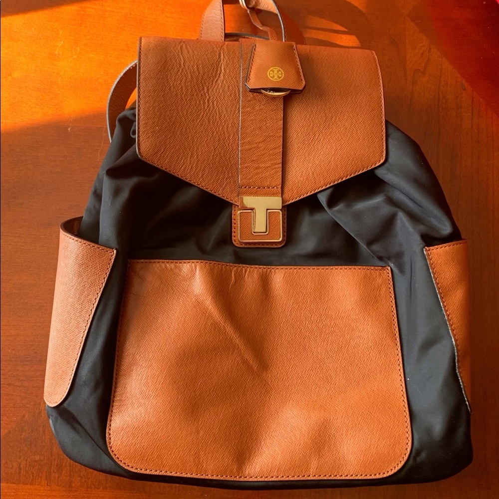 Tory Burch Brownblack Leathernylon Backback
